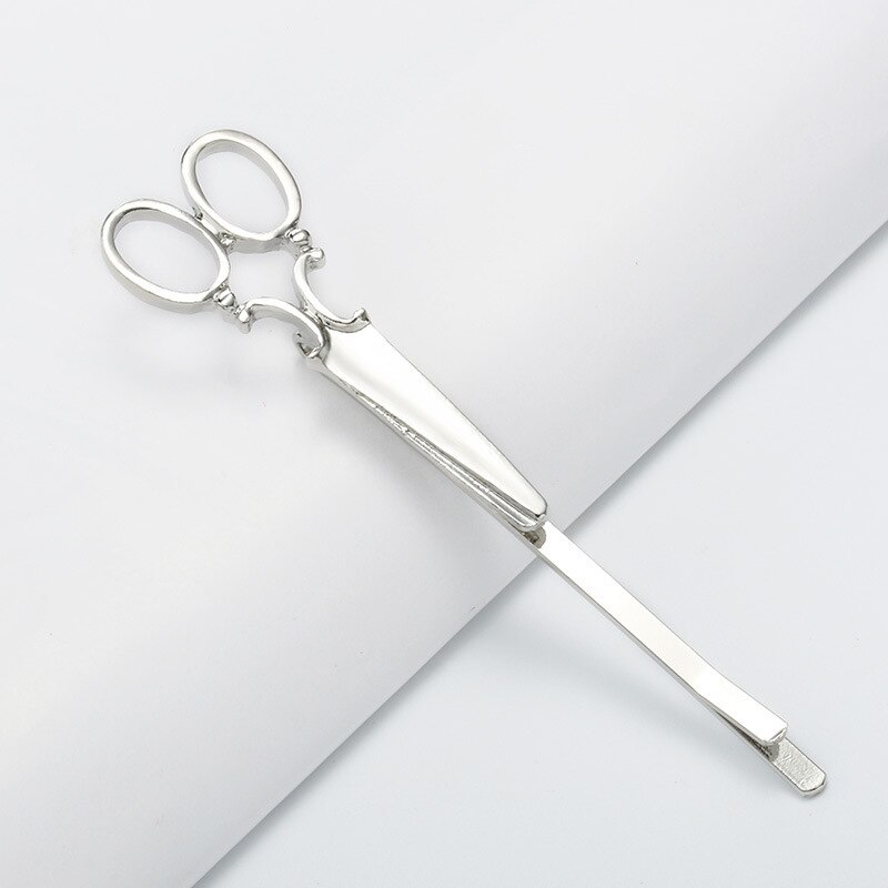 Women Chic Golden Silvery Scissors Shape Hair Clip Hair Pin Headwear Barber Scissors Mental 2 Colors