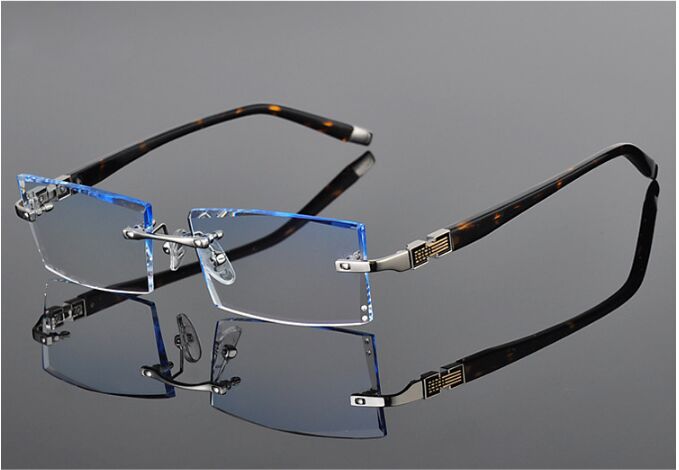 Ultralight Men Rimless Eyeglass Frames Myopia Spectacles Gradient Diamond Trimming Glasses Frames Prescription Optical Eyewear: Silver