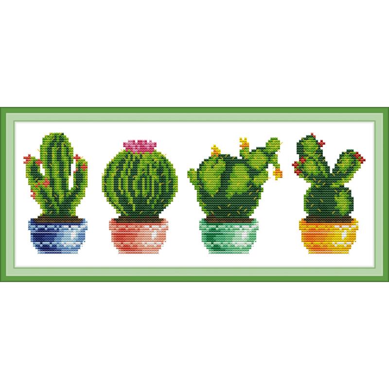 Kit de point de croix motif Cactus | Plante verte, beau Cactus, broderie, point de croix chinois, DMC, broderie, motif de décoration de maison
