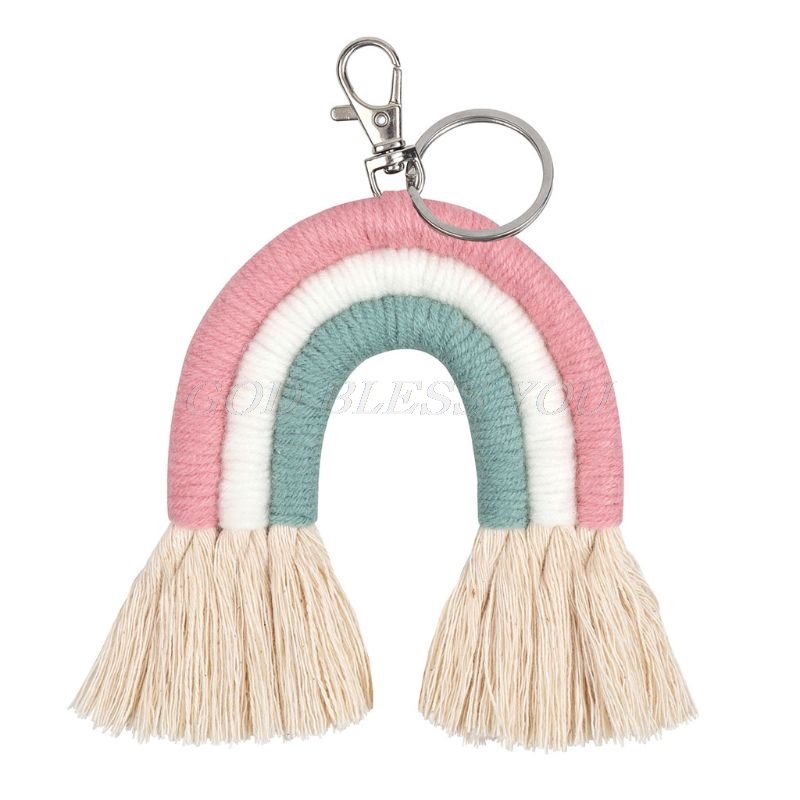 Vævning regnbue nøgleringe til kvinder boho håndlavet nøgleholder nøglering macrame taske charme bil hængende smykker: Tast 48