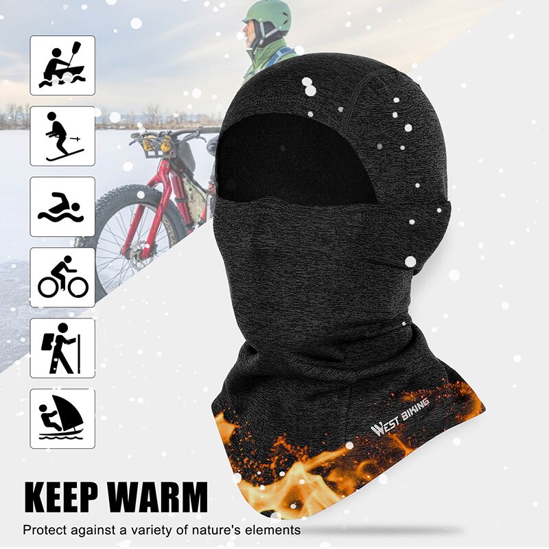 WEST BIKING Cycling Mask Winter Equipment Thermal Polar Fleece Skiing Snowboard Sport Scarf Hat Neck Bicycle Full Mask for Bike
