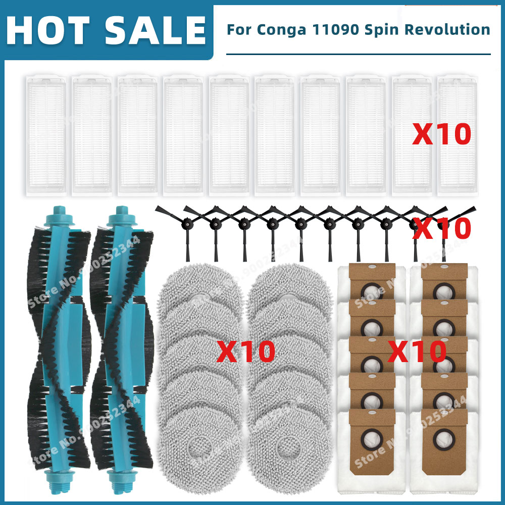 Piezas de Repuesto compatibles con Cecotec Conga 11090 / 13090 Spin Revolution accesorios, filtro, cepillo lateral principal, mopa, bolsa de polvo: Caqui oscuro