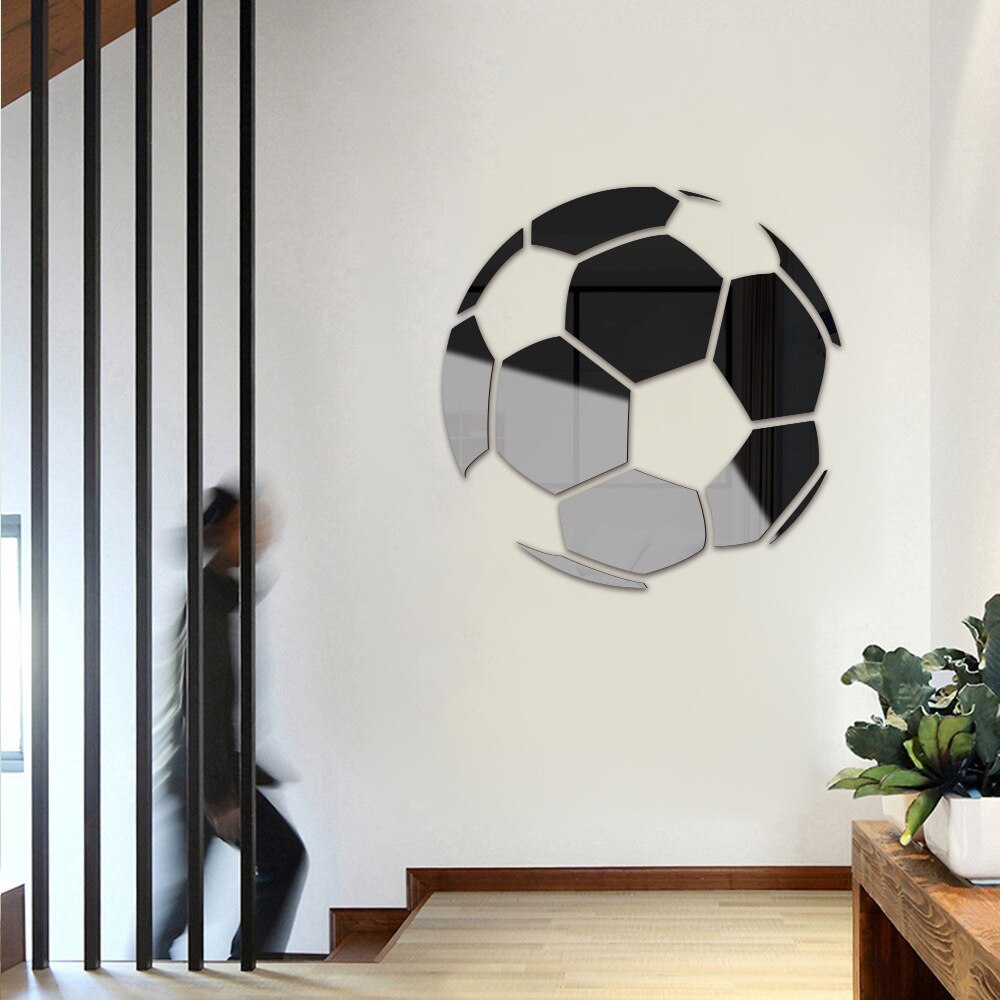 1Pcs Voetbal Spiegel Sticker 30X30Cm Zelfklevende Muur Spiegels Basketbal Acryl Sticker Voor Kamer Decoratie woonkamer Decor: Black Football