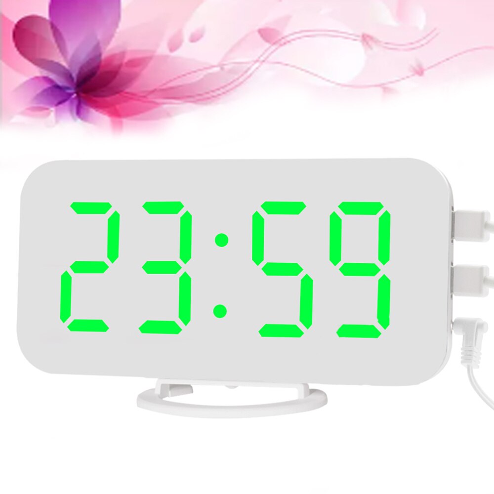 Digital Alarm Clock with Dual USB Charging Ports Large Easy-Read Mirror Surface LED Display Snooze Dimmer Function (Green): White 1