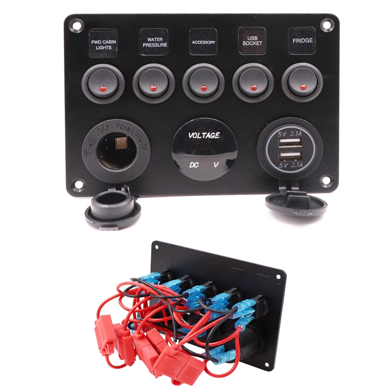 Digital voltmeter dubbel usb port vattentät bil marina led rocker switch panel 12v utloppskombination överbelastningskretsskydd