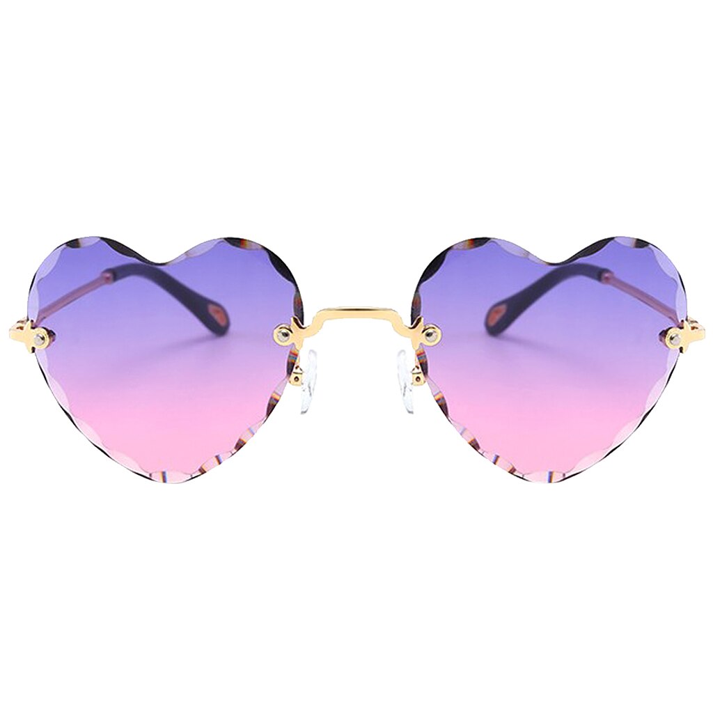 Vrouwen Stijlvolle Hartvormige Randloze Zonnebril Dunne Metalen Frame Uv-bescherming Zonnebril Voor Voor Strand Festival Vissen: Purple Pink