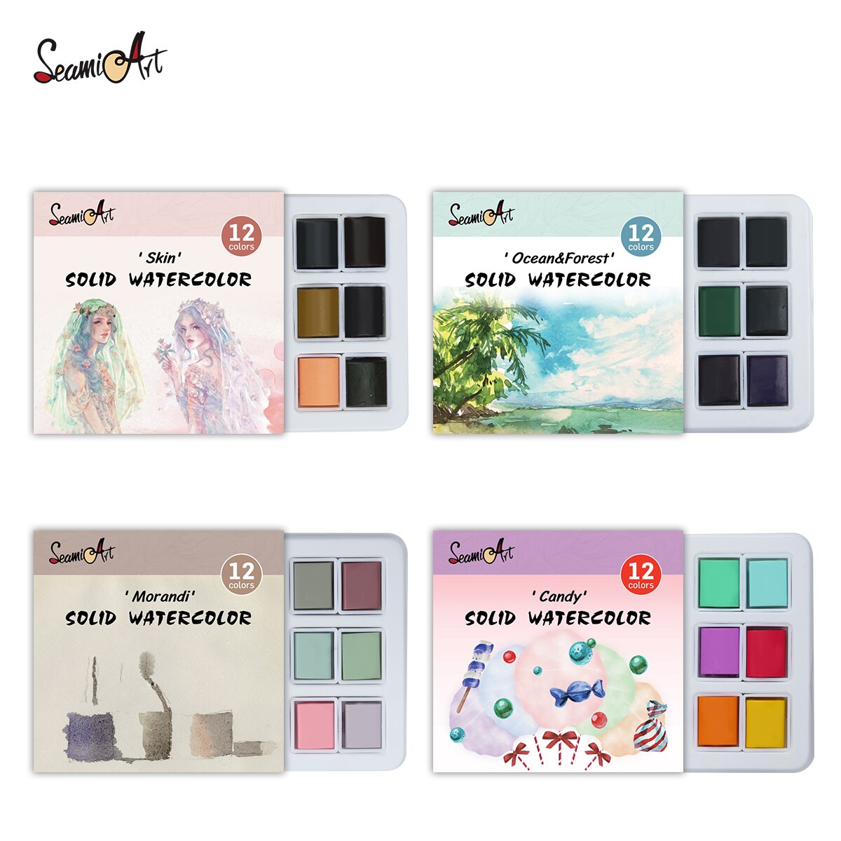 Seamiart 12 Kleur Huid/Oceaan/Snoep/Morandi Effen Aquarel Set Eenvoudig Pakket Voor Schilderen Kunst Levert