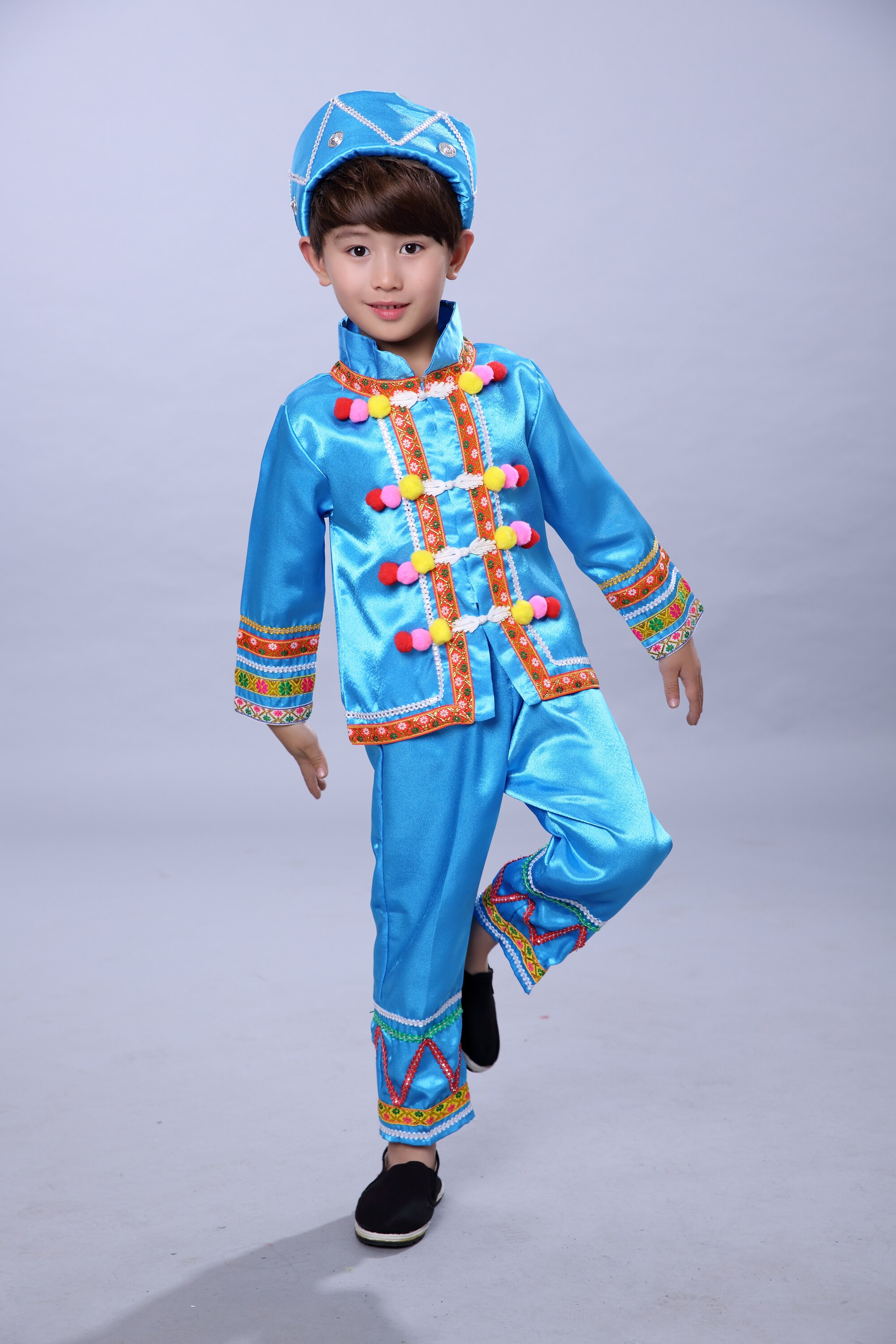 Boy Miao Costumes Hmong Clothes Traditional Chinese Dance Costume Chinese Folk Dance Costume for Boy: Blue / XL