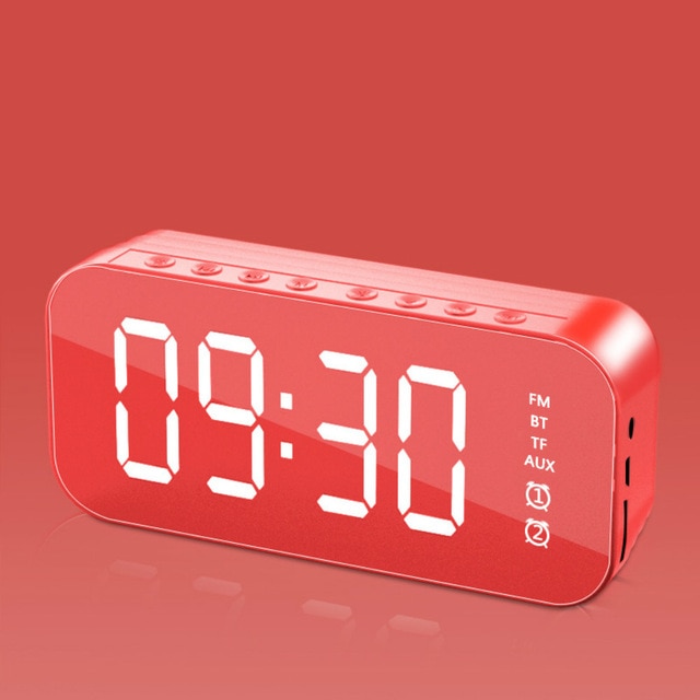 Digital Alarm Clock Mirror Led Night Lights Thermometer Wall Clock Lamp Square Rectangle Multi-function Desk Clocks Usb/aaa: Red