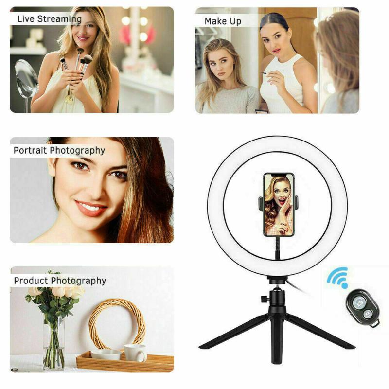 10 Inch Mini Ring LED Fill Light 3 Light Modes 360° Rotation Angle Studio Video Dimmable Make Up Lamp With Tripod Stand Selfie