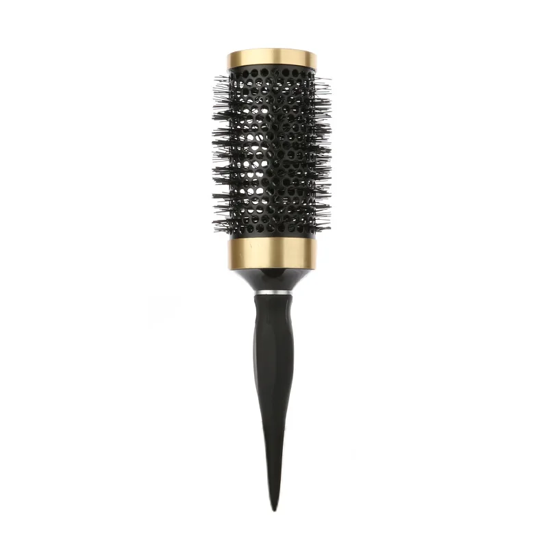 Hair Styling Hair Brush Nylon Comb Cylinder Curly Hair Rolling Comb Thermal Aluminum Tube Round Barrel Hair Comb Salon Tool: WHITE