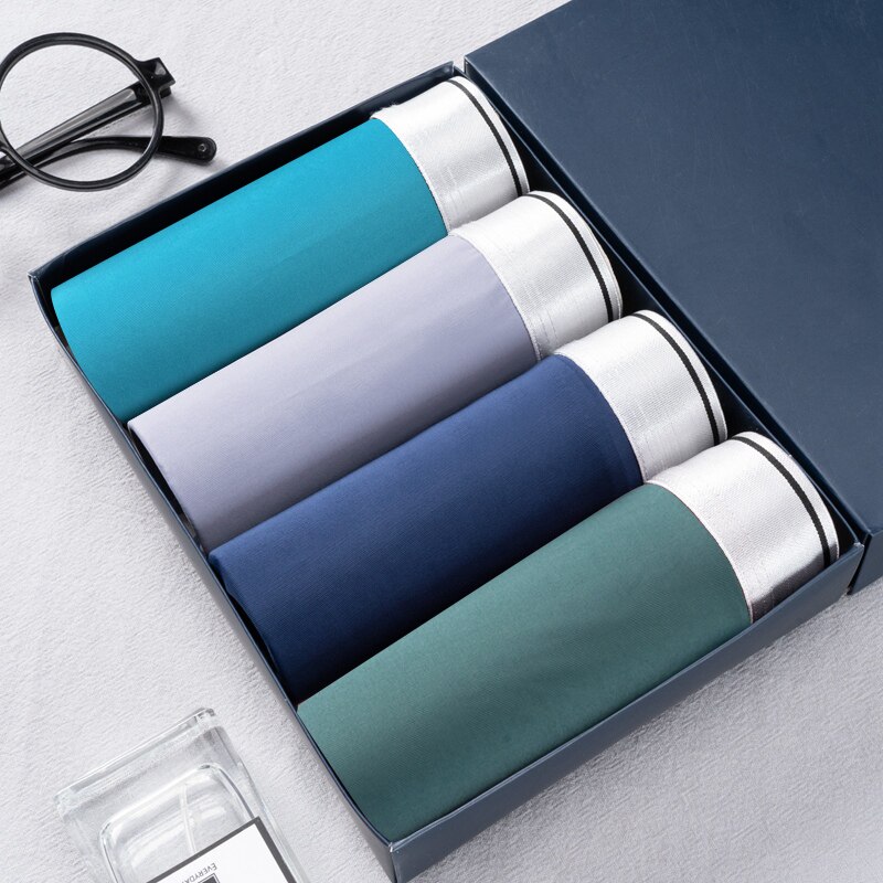 Boxer pour homme, sous-vêtement respirant, couleur unie, à la , argenté, confortable, sans couture, en soie glacée