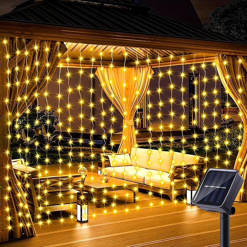 Solar-Vorhang-Licht für den Außenbereich, wasserdicht, Solar-Fee-Girlande, Lichterkette für Garten, Hof, Pavillon, Hochzeit, Party, Urlaubsdekoration