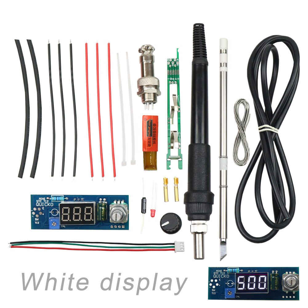 Elektrisk enhed digital loddejern station temperaturregulator kits til hakko  t12 håndtag diy kits m / led vibrationsafbryder: Hvid skærm sæt