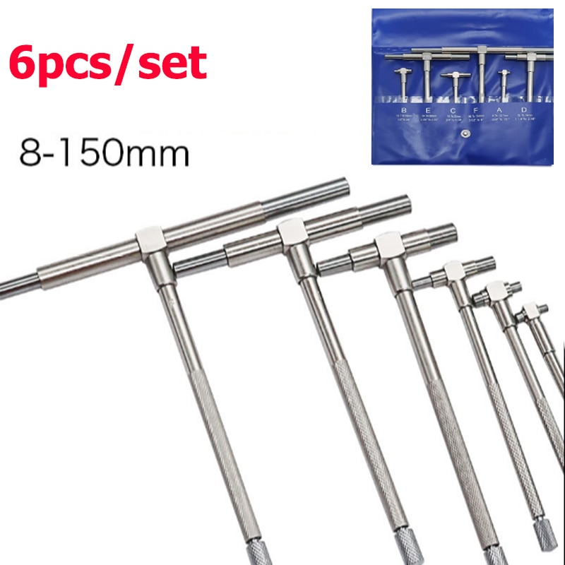 6Pcs Set Telescopic Gauge Set Micrometer Measurement Bore Engineers Kit 8-150mm Hardened Tool Steel Precision Telescoping Gage