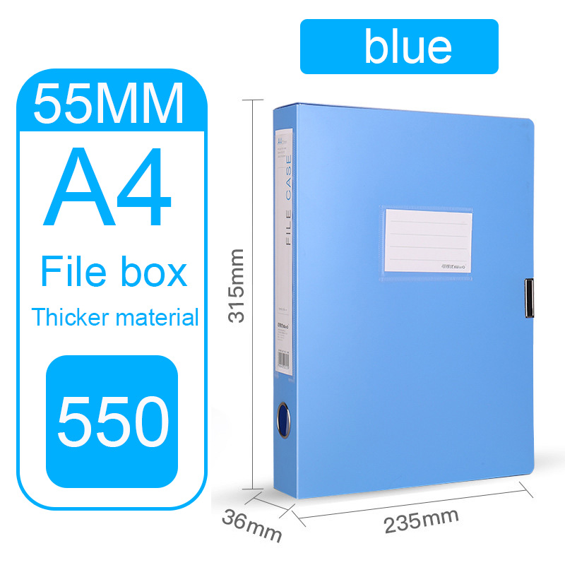 Pvc Archive File Box A4 Storage Box Plastic File Folder Box 35mm 55mm 75mm Office Supplies File Storage File Box Data Box: Blue 55mm