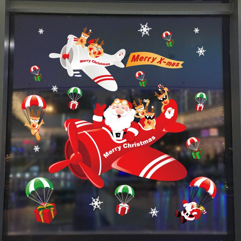 Glædelig jul vinduesglasklistermærker gør-det-selv-aftagelige wallsticker julemand snemand jul julefest indretning til hjemmebutik: Tl04