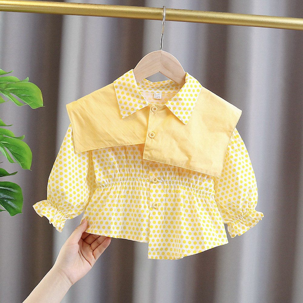 Zoete Lente Herfst Meisjes Kids Prinses Shirt Mode Baby Lange Mouw Dot Polka Shirts Tops ADK1201: Yellow / 12m