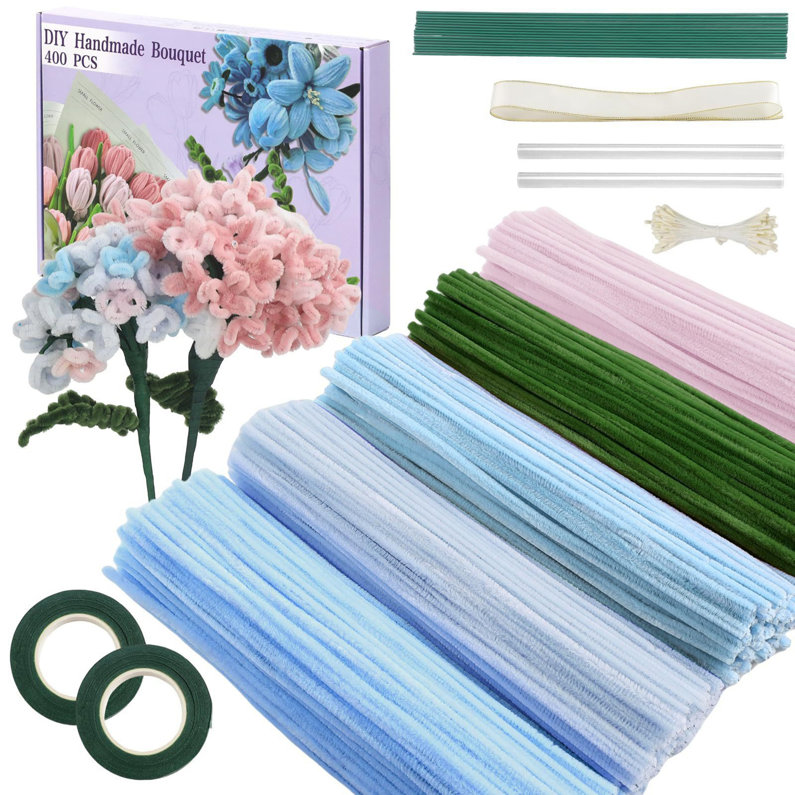 Kit de manualidades de flores hechas a mano para decoración del hogar, flores de simulación con tallos de alambre doblado para centros de mesa de boda y: Multicolor