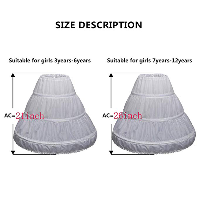 White Children Petticoats 3 Hoops One Layer Kids Crinoline Lace Trim Flower Girl Dress Underskirt Elastic Waist Full Slip PEC006