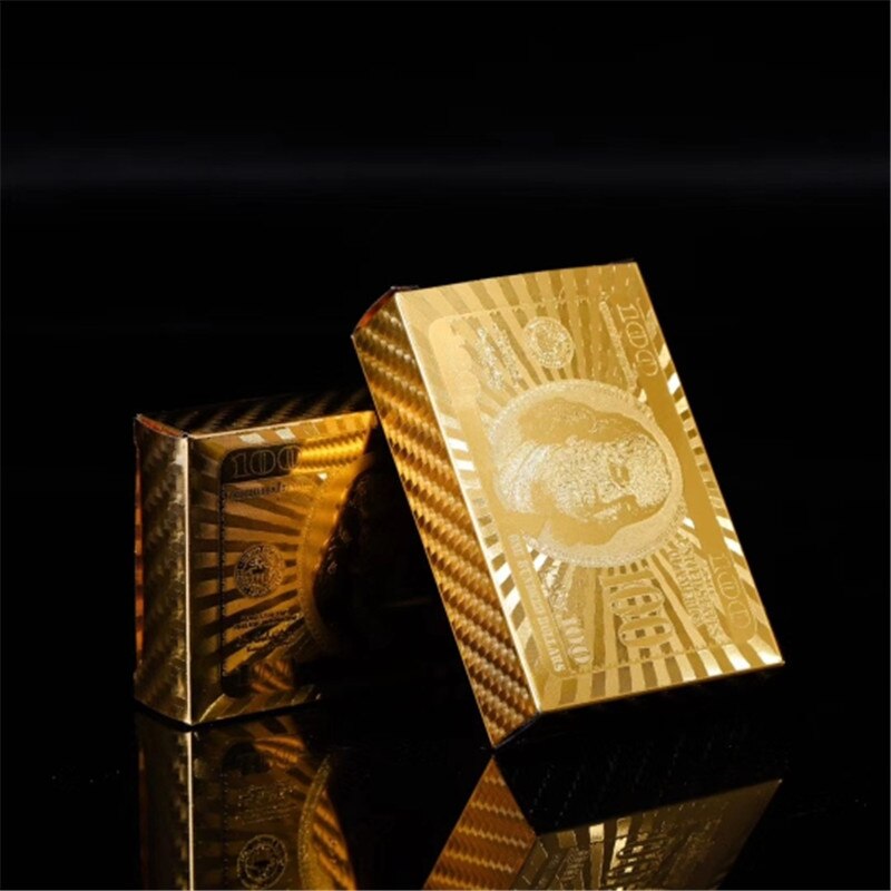Unterhalten Goldene Spielkarten Deck Von Goldfolie Poker einstellen Magie Karten 24K Gold Kunststoff Folie Poker dauerhaft Wasserdicht karten: 1einstellen Dollar Karte