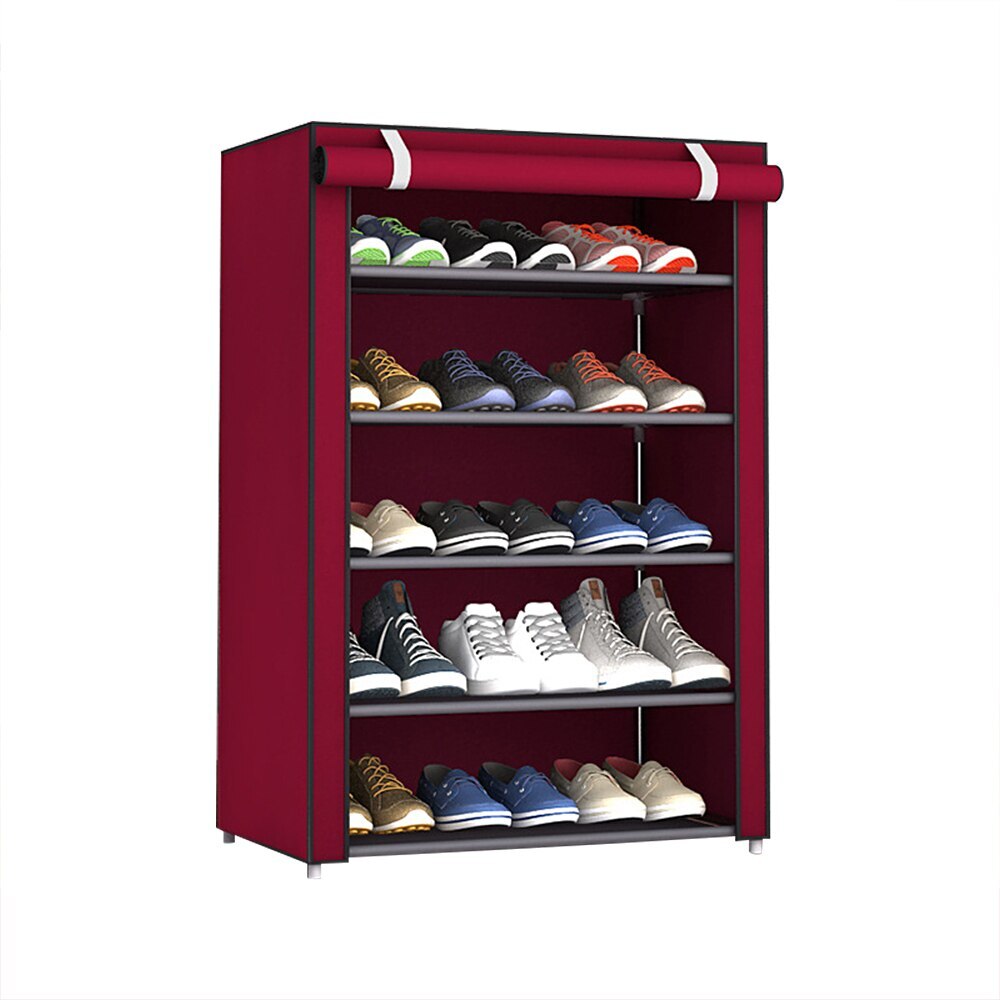 Multilayer Geweven Stof Afneembare Schoenenrek Stofdicht Schoen Kast Thuis Staande Houder Schoenen Organizer Ruimtebesparend Stand: Red  F6