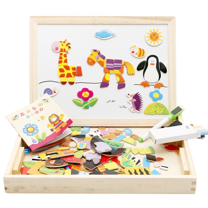 Wooden Kids Educational Learning Toys Magnetic Easel Double Side Dry Erase Board Puzzles Jigsaw Game Toys for Boys Girls: 5