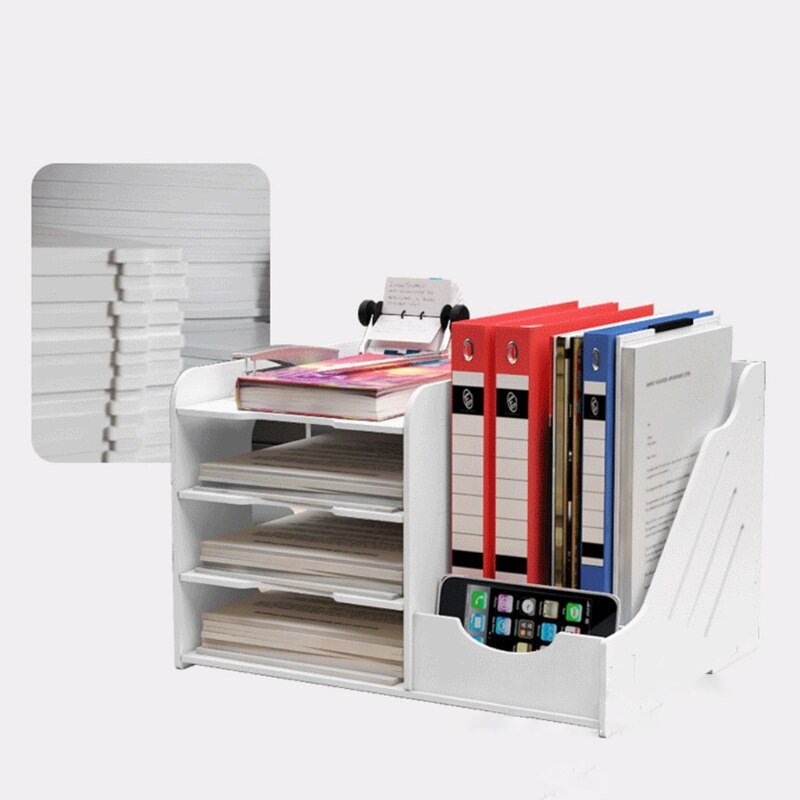 Multi-layers Paper File Holder Sundries Storage Box PVC Wood Desktop Book Magazine Desk Shelf Stationery Organizer