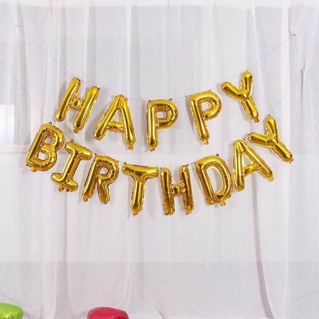 Self Inflating Balloon Happy Birthday Party Balloon Set Banner Bunting Foil 16 Inch Blue Letters Party Decorations Kid Balloons