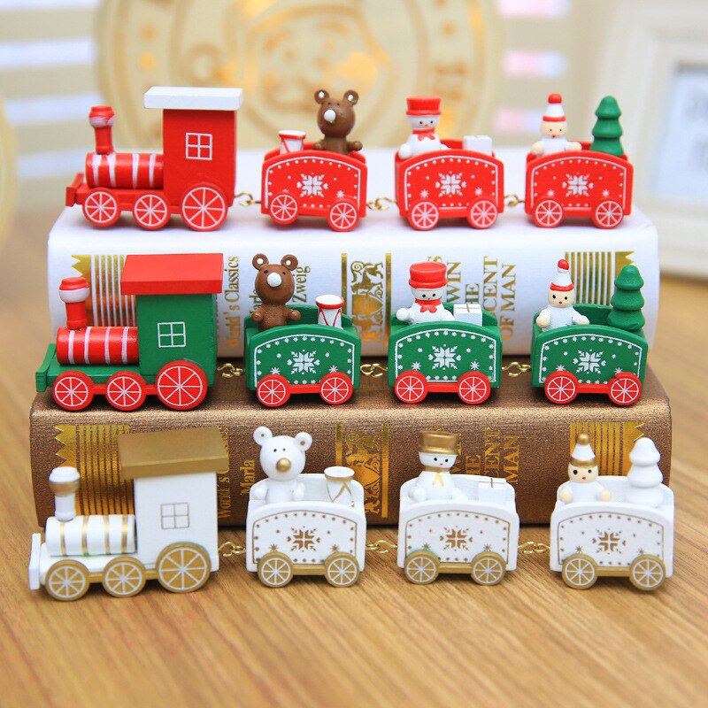 4 Knopen Kerst Trein Geschilderd Houten Kerst Decoratie Voor Thuis Met Santa Kinderen Speelgoed Ornament Navidad Jaar