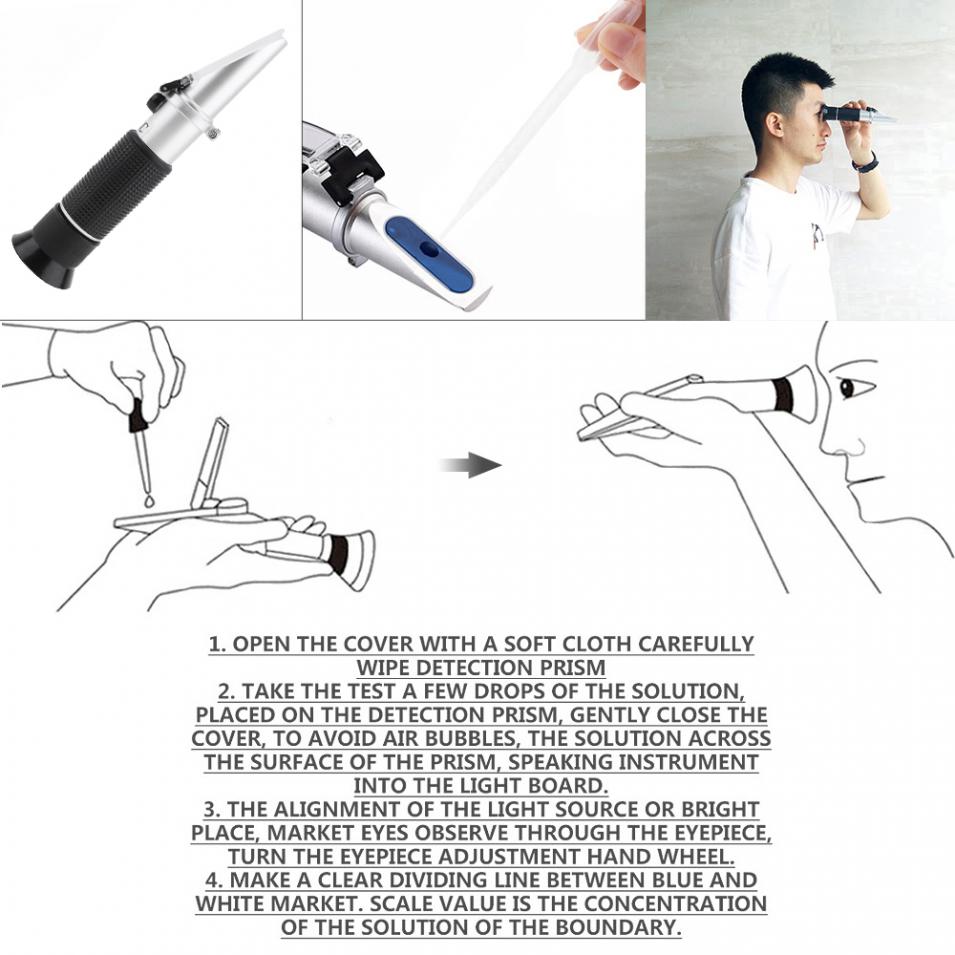 Hand Held 2 In1 0-28% Salinty 0-32%Brix Adjustable Brix & Salt Refractometer with Pipet and Mini Screw Driver Manual Focusing