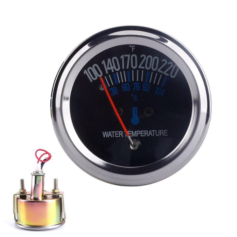 2Inch 52Mm 12V Auto Water Temperatuurmeter 100-220F Zwart Gezicht Fahrenheit Auto Water Temperatuur Meter