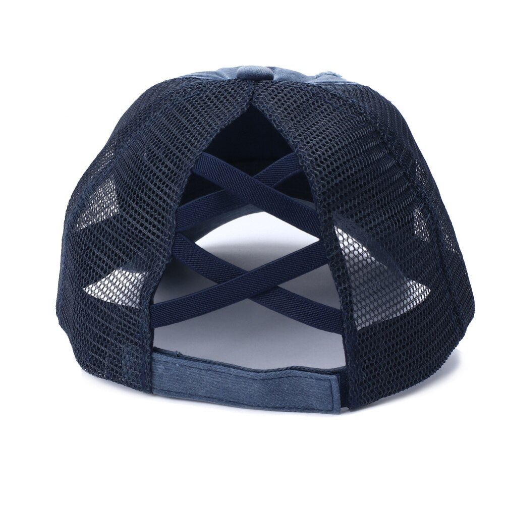 Rétro Anti soleil déchiré maille queue de cheval Criss croix casquette de Baseball chapeau réglable large bord queue de cheval casquette déchiré unisexe casquette de Baseball