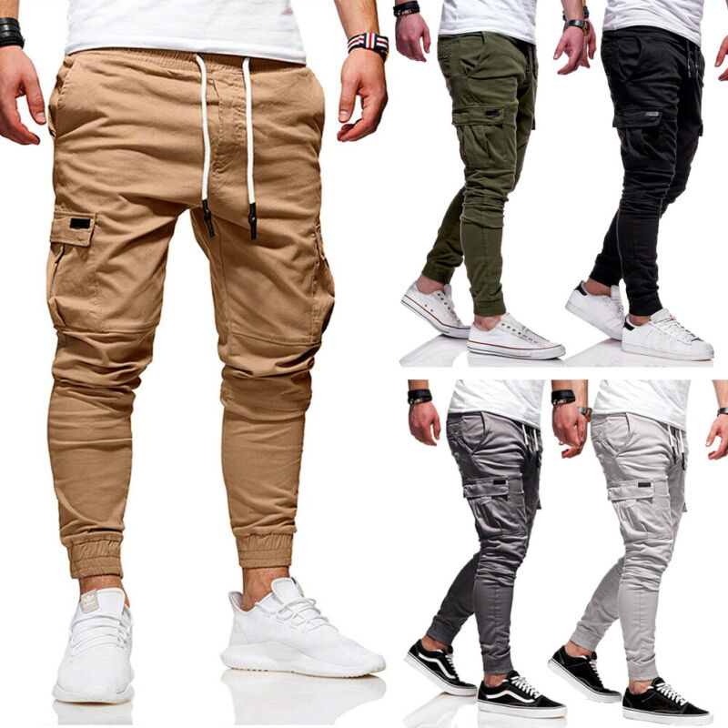 Popular Men's Slim Fit Urban Straight Leg Trousers Casual Pencil Jogger Cargo Long Pants