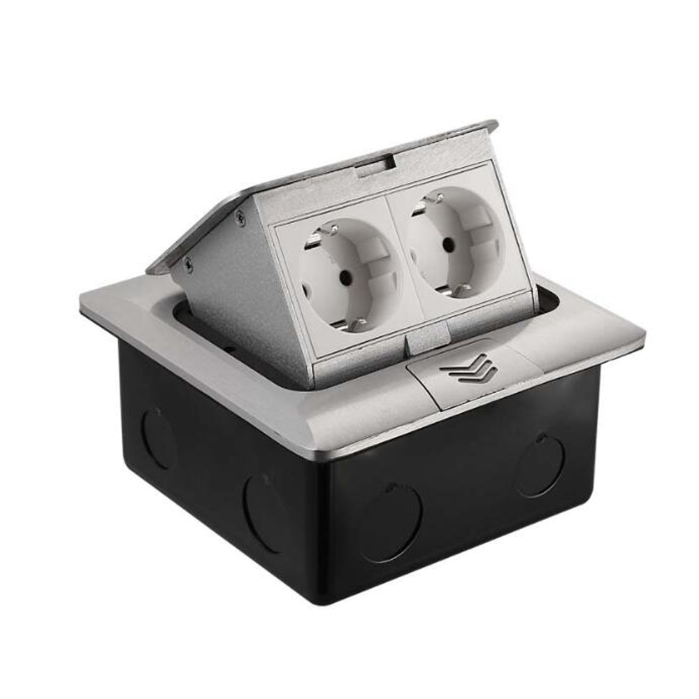 16A EU Standard Quick Pop Up Floor Socket Aluminum Internet Sockets 2 Way Sockets Electrical Switches Power Outlet