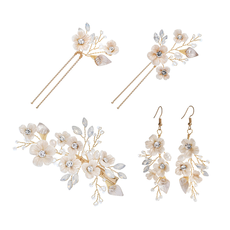 Handmade Bride Headpiece biżuteria ceramiczna kwiatowa do włosów grzebień zestaw klipów wsuwka ślubne ślubne akcesoria do włosów: AC177-5pcs set