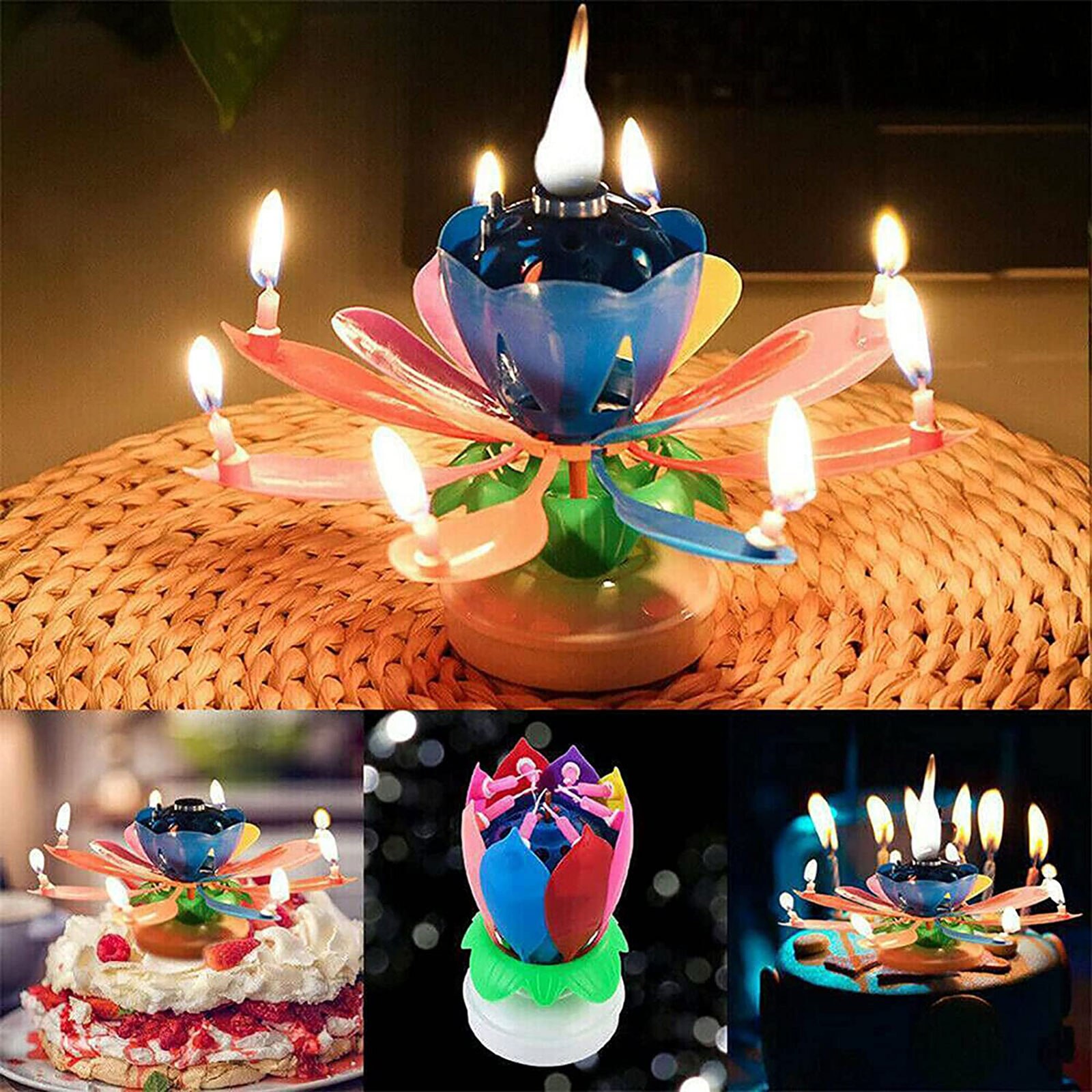 Vela Musical giratoria exquisita con forma de flor de loto, velas desechables, de de cumpleaños, pasteles para niños, decoraciones DIY,