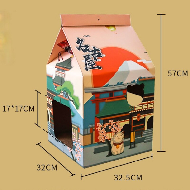 Boîte à lait en carton ondulé pour chat, jouet de lit pour chaton, mignon et tridimensionnel, fournitures pour animaux de compagnie