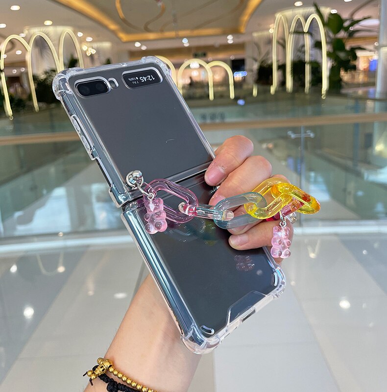 Bjørnearmbånd kæder telefon etui til samsung galaxy z flip klar stødsikker z flip 3 cover