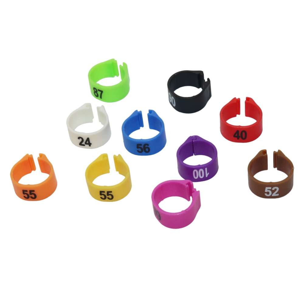 12Mm/14Mm Papegaai Voetring Papegaai Harnas Vogel Voeden Levert NO.1-100 Digitale Mark Ring 10 Kleuren Vogel harnas 100 Pcs
