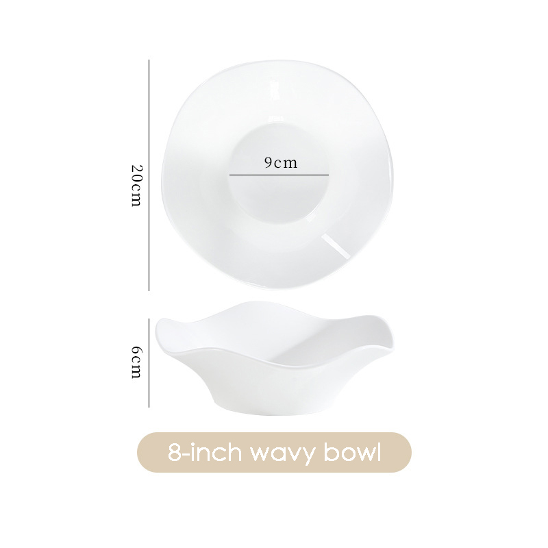 White Ceramic Tableware Set of Plates Salad Plates for Food Luminarc Large Plate Kitchen Bowls Glass Blue Salad Bowl Dishes Bar: 8-inchwavybowl