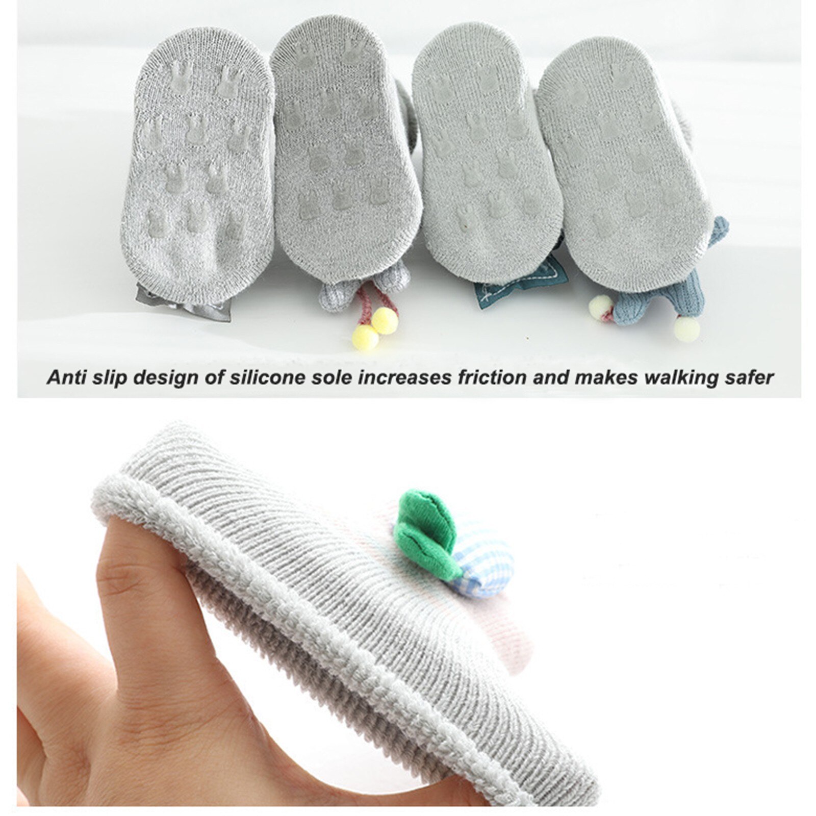 Chaussettes antidérapantes pour bébés, 2 paires, chaudes, en coton, douces et mignonnes, avec des animaux de dessin animé, pour garçons et filles,