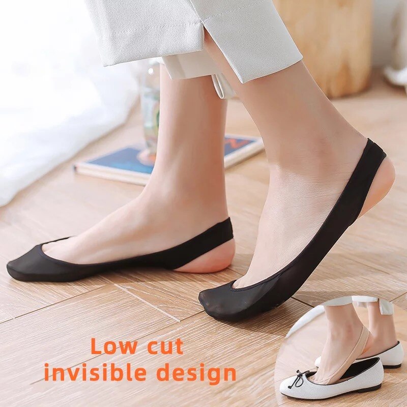 Calcetines invisibles antideslizantes de silicona para mujer, medias finas de media palma con tirantes de seda de hielo para zapatos de tacón alto, 3 pares