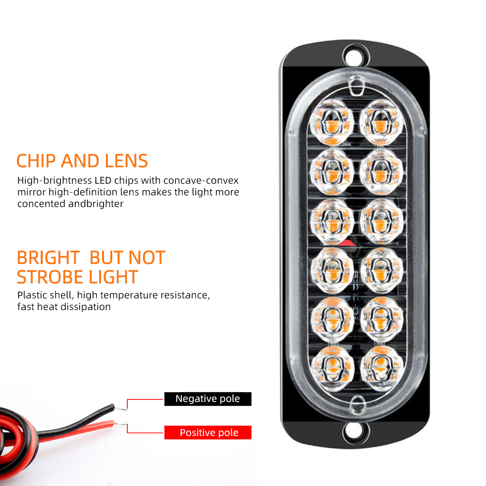 Luz de advertencia de coche de 12LED, luz de emergencia de avería, lámpara de baliza de remolque de camión, luz lateral LED ámbar de 12V para accesorios de coches KO