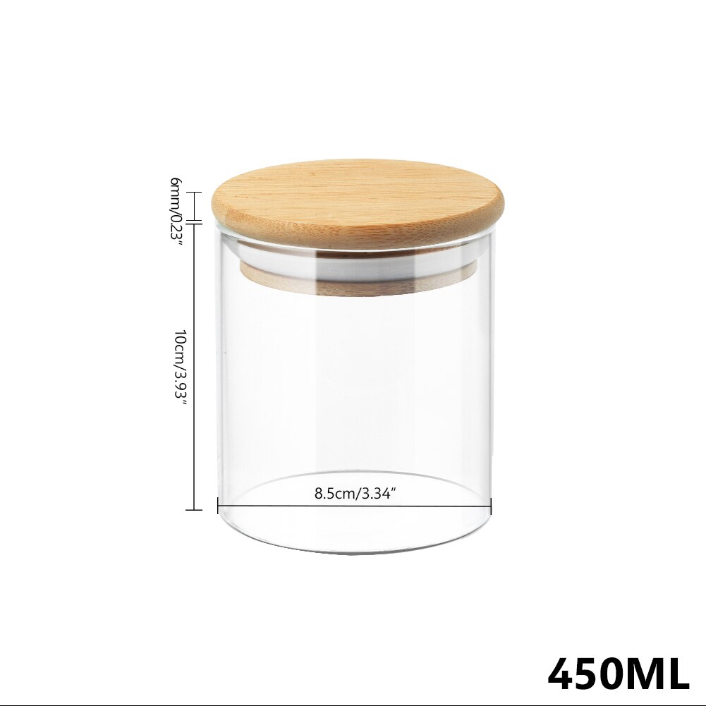 Afgesloten Glazen Pot Met Bamboe Deksel Bus Voedsel Opslag Keuken Flessen Container Voor Losse Thee Bean Suiker Zout Koffie: 450ml 8.5x10cm