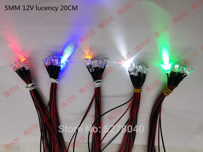 Gemengde kleur 5MM LEDs pre Wired Light 12v 20cm Lamp rood geel blauw groen wit geconcentreerd gemarkeerd 50 stks/partij