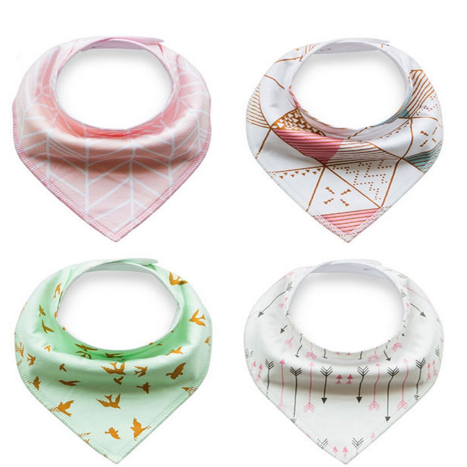 Gelukkig Fluit 4 Pcs Slabbers Dubbele Lagen Katoenen Baby Peuter Voeden Bandana Slabbetjes Speeksel Handdoek Driehoek Hoofd sjaal: D22