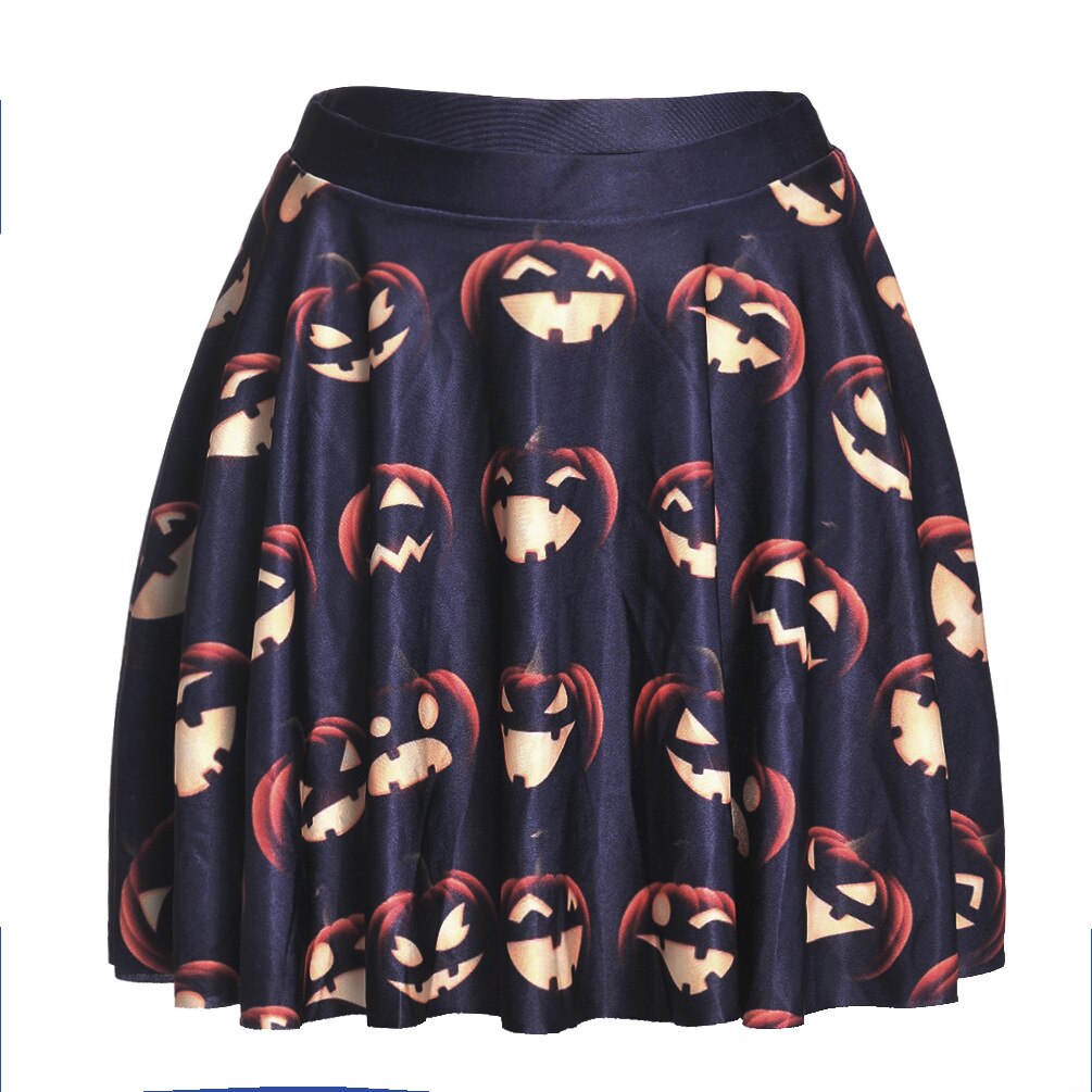 Pumpkin Head Print Skirt Pleated Skirt Halloween Costume Woman Halloween Dress Mini Skirt Vampire Witch Haloween Costumes: L