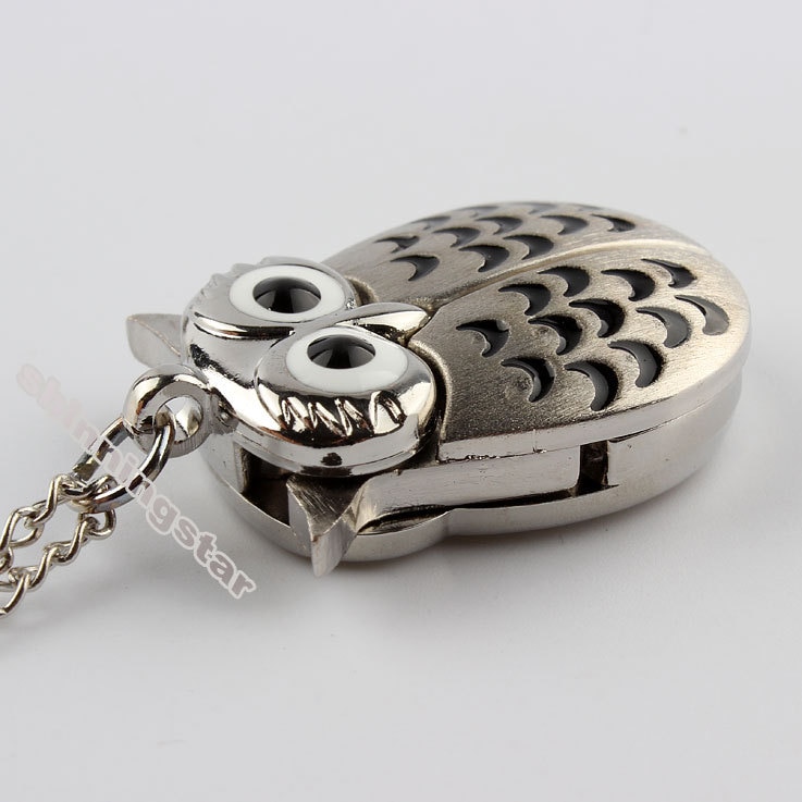 Zilveren Vintage Nacht Uil Ketting Hanger Quartz Zakhorloge Ketting P26