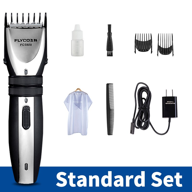 Flyco Hair Clipper Rechargable Tondeuse Cheveux Trimmer for Men Beard cortadora de pelo 2pcs Nozzles FC5808 Shaver: Silver